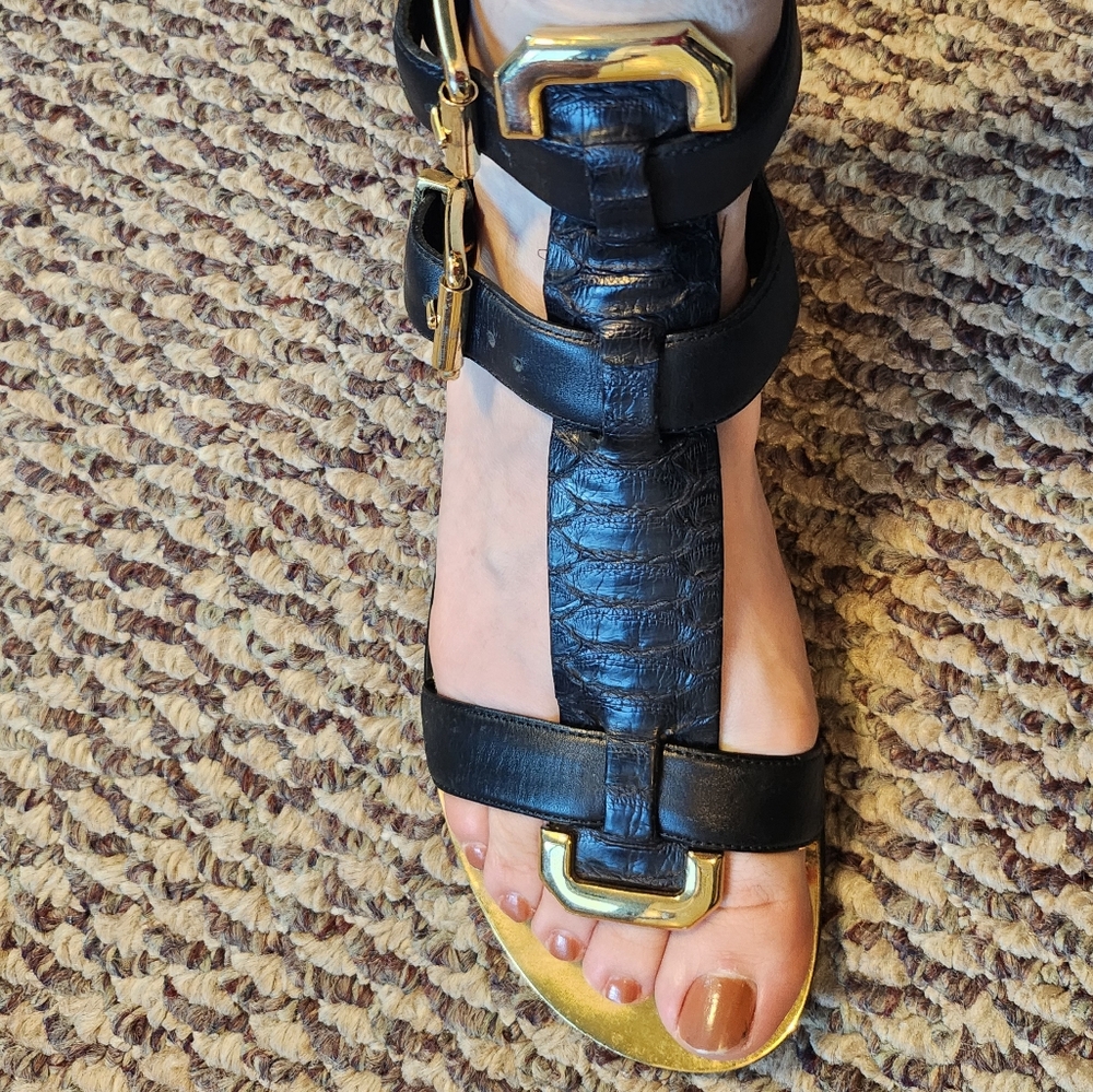 Balmain Black and Gold Sandals with Luxe Design